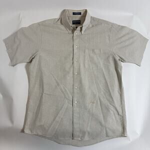 VTG Dover Arrow Men's Beige/Brown Striped Oxford Button-Down Shirt‎ SS 16 1/2 L